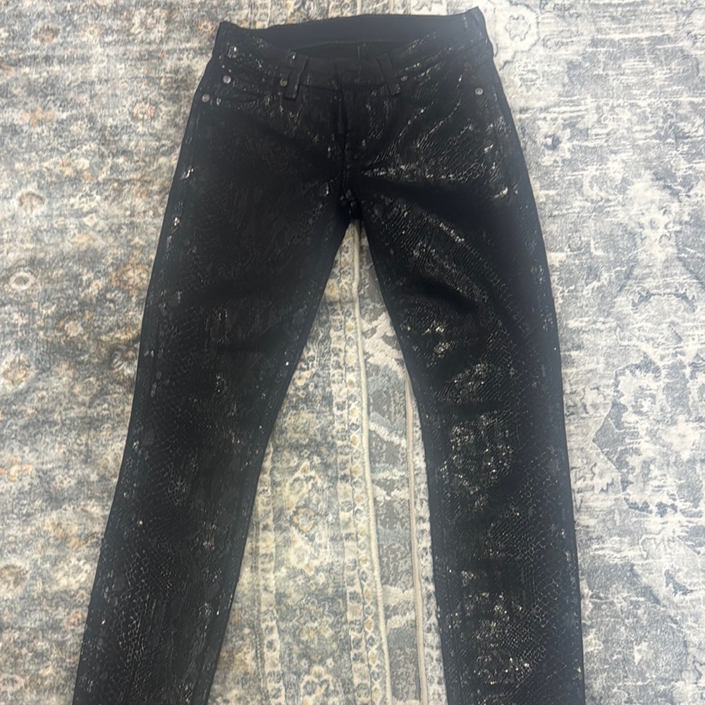 7 For All Mankind Shimmering Black Skinny Jeans